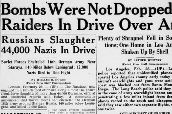 Front page, The Waterbury Democrat, February 25, 1942