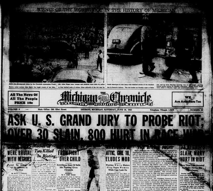 Front page, The Michigan Chronicle, June 26, 1943