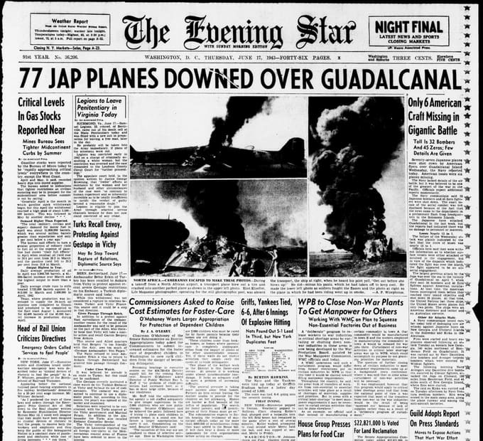 Front page, The Evening Star, June 17, 1943