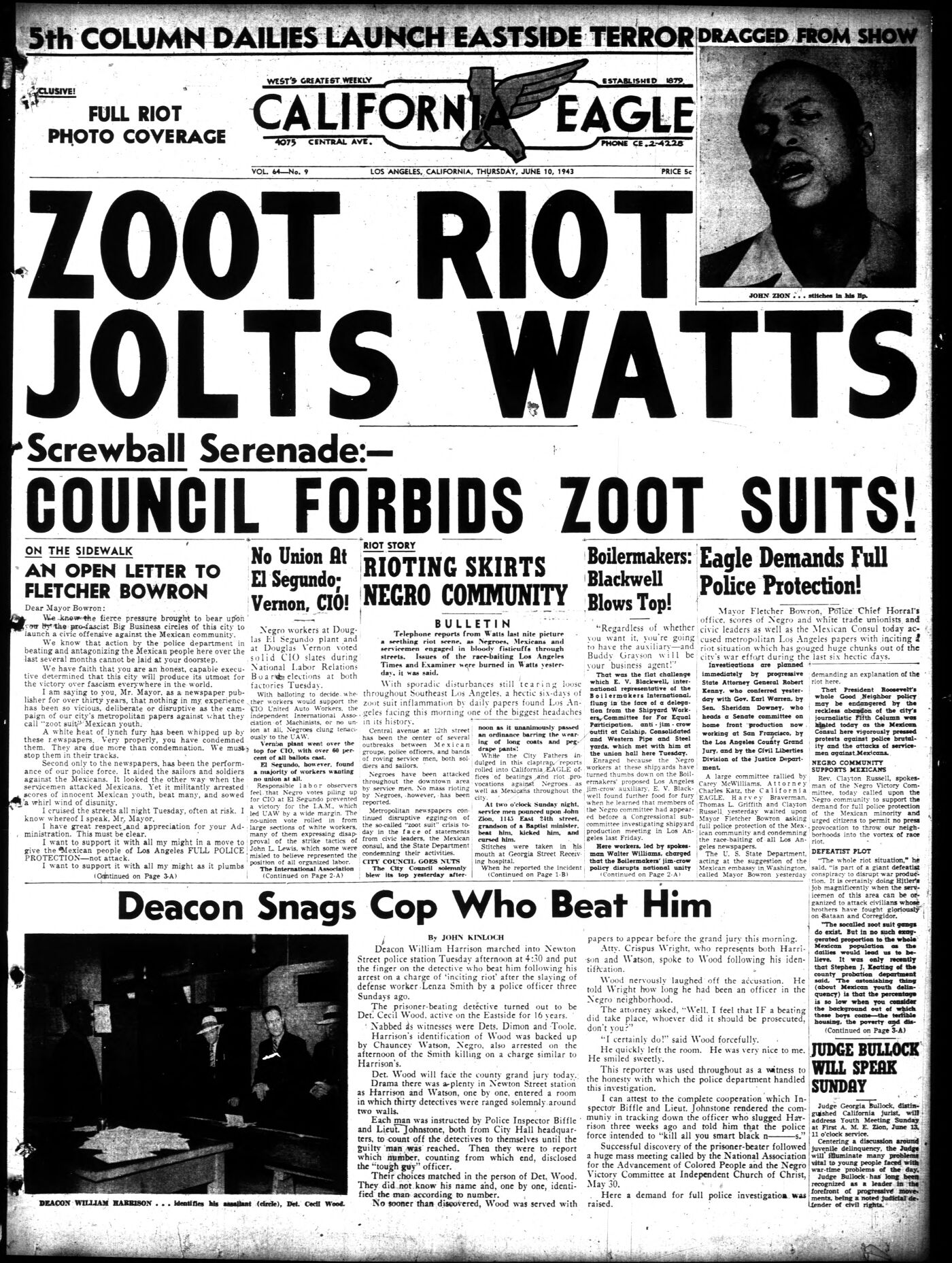 Front page of California Eagle, June 10, 1943